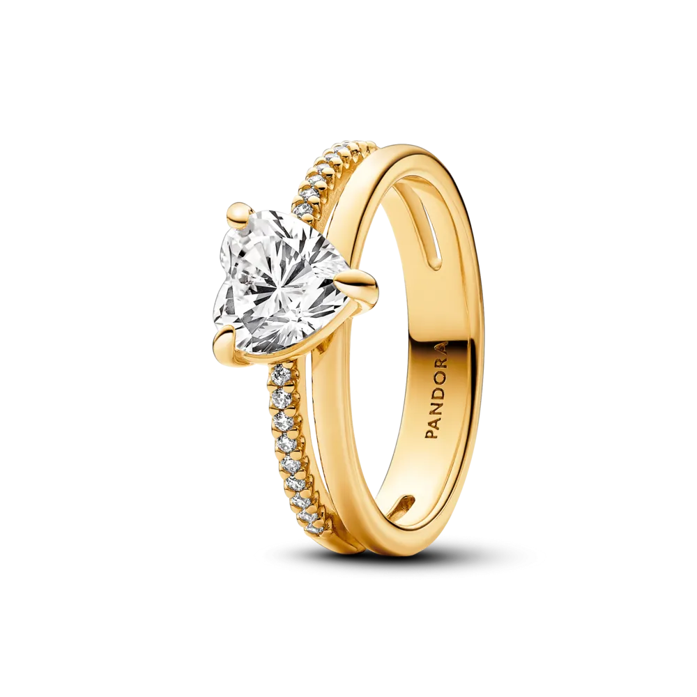 Кольцо «Сияющее двойное сердце» в Pandora Shine