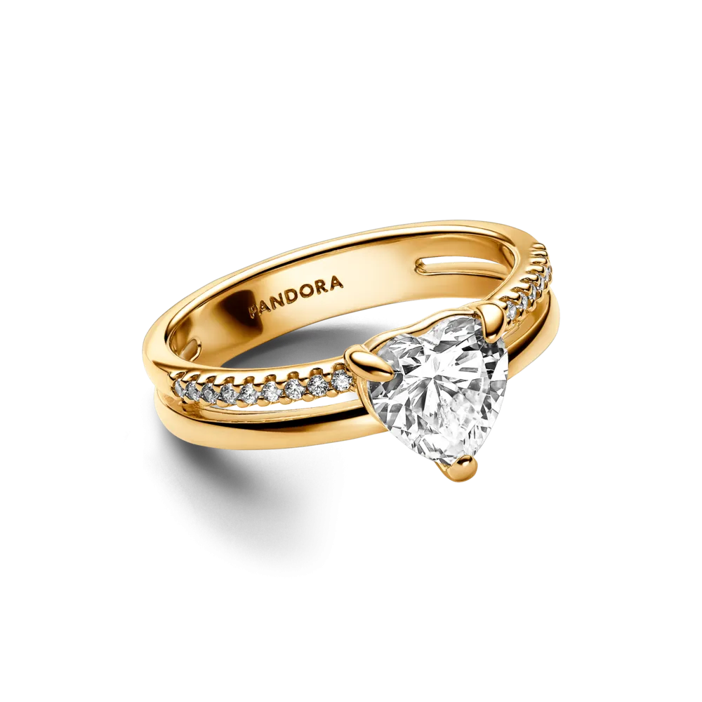Кольцо «Сияющее двойное сердце» в Pandora Shine