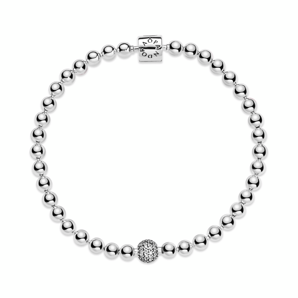 598342CZ-19 Серебряный браслет из бусин-сфер