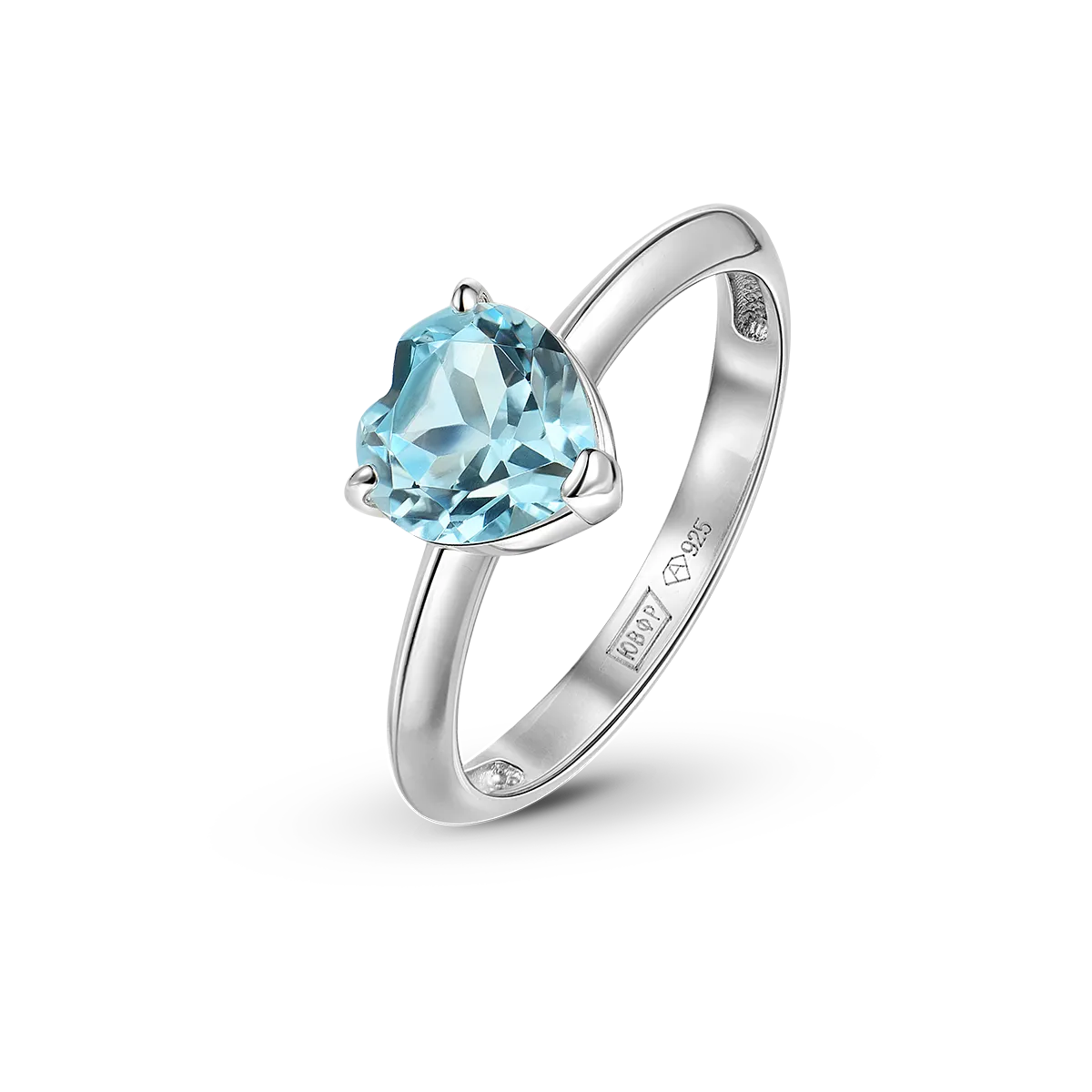 Кольцо из серебра с топазом Sky Blue в форме сердца