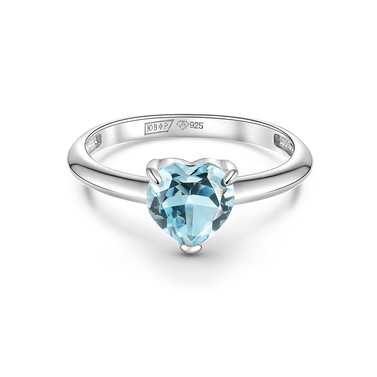 Кольцо из серебра с топазом Sky Blue в форме сердца