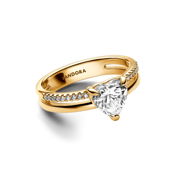 Кольцо PANDORA «Сияющее двойное сердце» в Pandora Shine