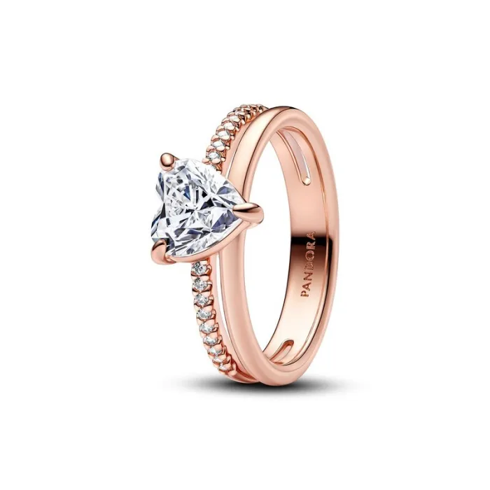 Кольцо Pandora «Сияющее двойное сердце» в Pandora Rose