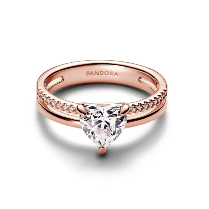 Кольцо Pandora «Сияющее двойное сердце» в Pandora Rose