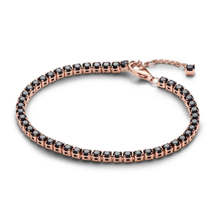 Браслет теннисный с черными кристаллами в Pandora Rose
