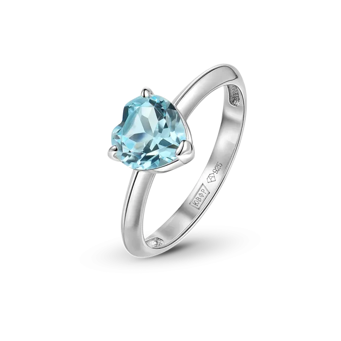 Кольцо из серебра с топазом Sky Blue в форме сердца