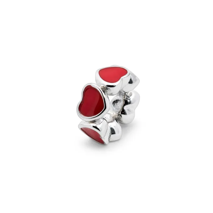 MP14821R  Серебряный шарм дорожкой из сердец с красной эмалью
